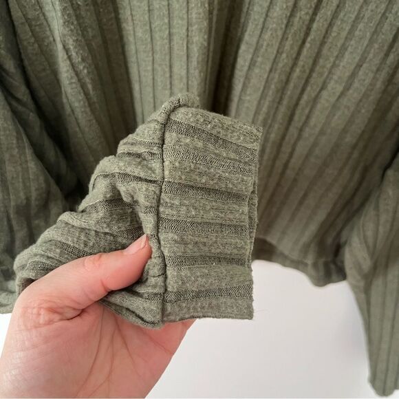 Lulus Olive Green Ribbed V-neck Crop Sweater Top - Picture 6 of 7